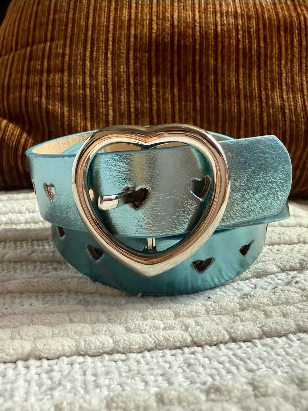 Metallic Teal Heart Buckle Women's Belt